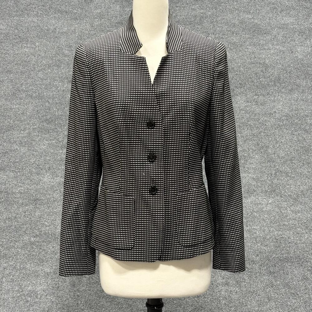 Escada Blazer Womens 40 Black Burcun Micro Check Career Jacket Office Work
